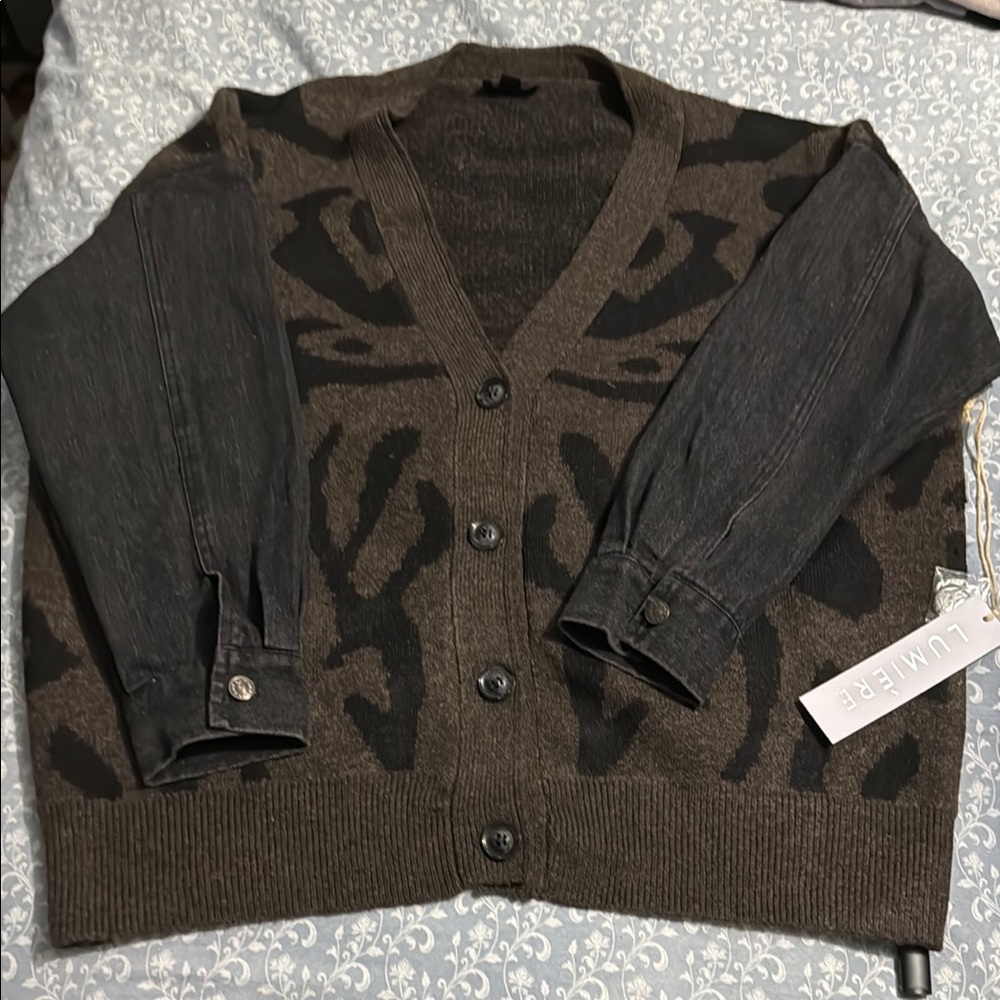 Lumiere Brown and Black Off-the-Shoulder Sweater